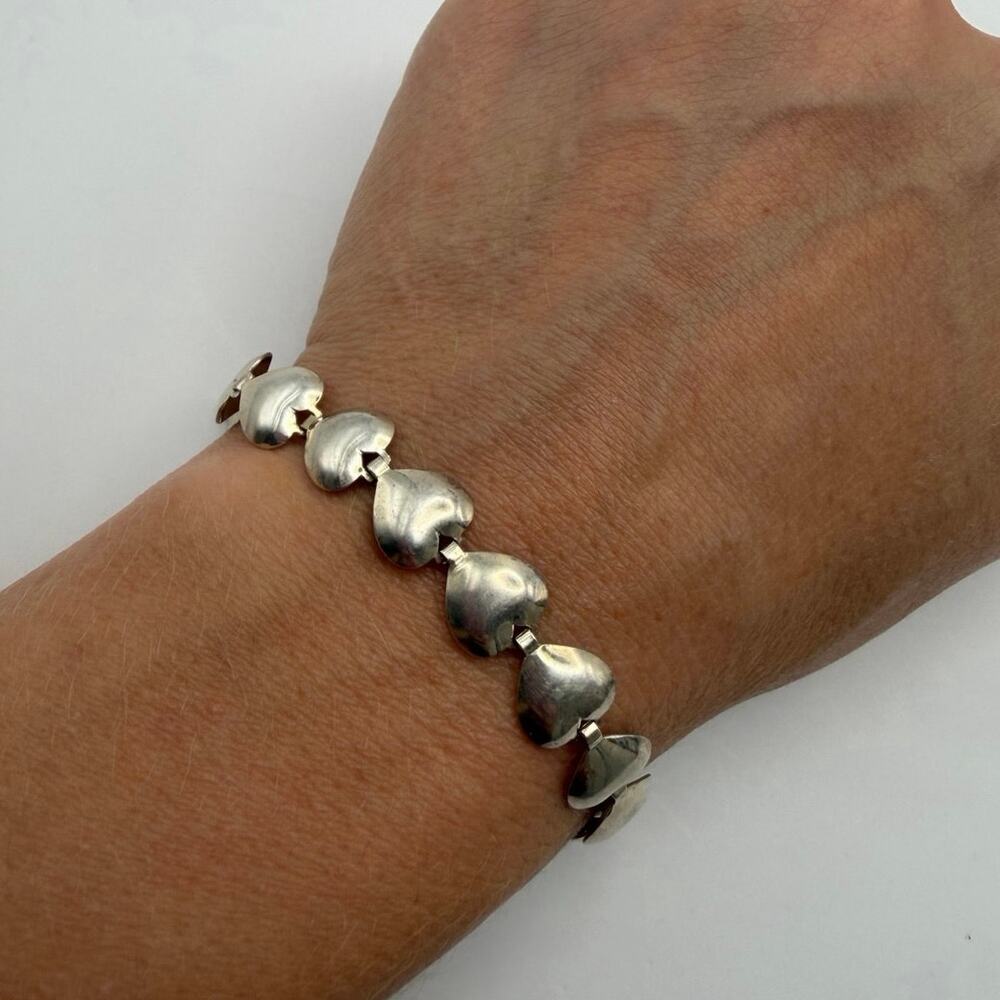 Vintage KBN Sterling Silver 925 Puffy Heart Link Bracelet 7.25" Love Romantic
